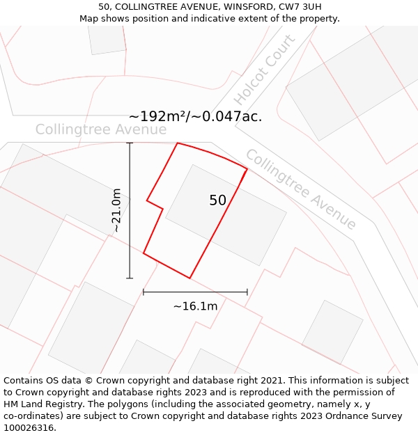 50, COLLINGTREE AVENUE, WINSFORD, CW7 3UH: Plot and title map