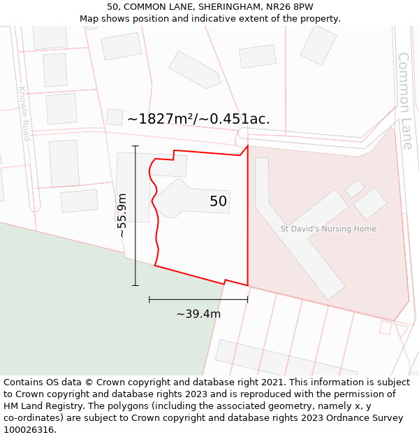 50, COMMON LANE, SHERINGHAM, NR26 8PW: Plot and title map