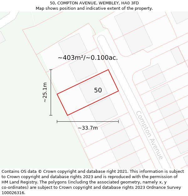 50, COMPTON AVENUE, WEMBLEY, HA0 3FD: Plot and title map