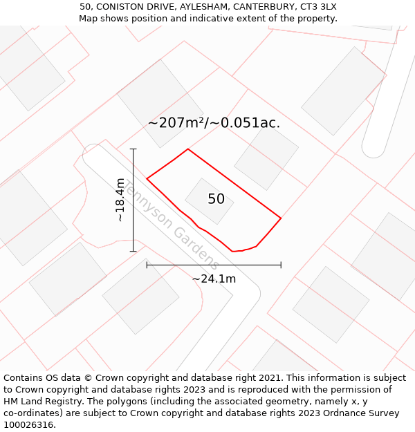 50, CONISTON DRIVE, AYLESHAM, CANTERBURY, CT3 3LX: Plot and title map