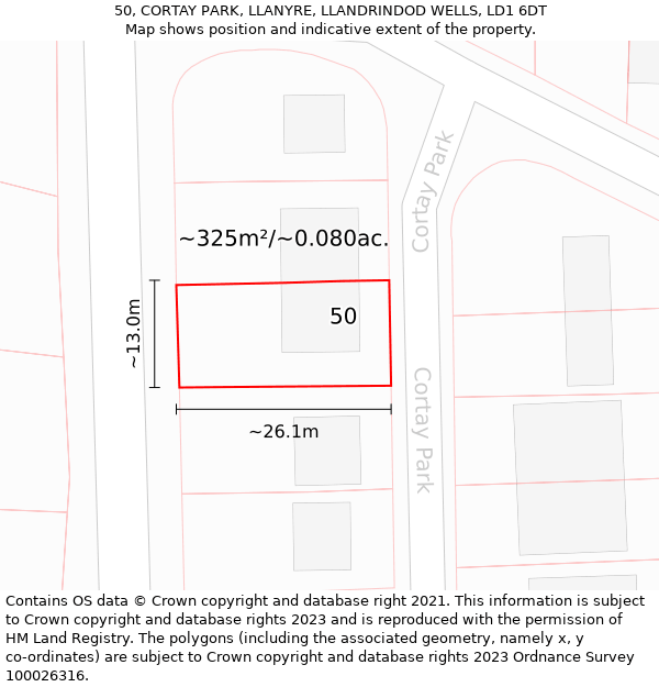 50, CORTAY PARK, LLANYRE, LLANDRINDOD WELLS, LD1 6DT: Plot and title map