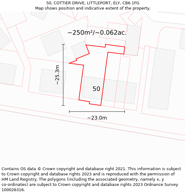 50, COTTIER DRIVE, LITTLEPORT, ELY, CB6 1FG: Plot and title map