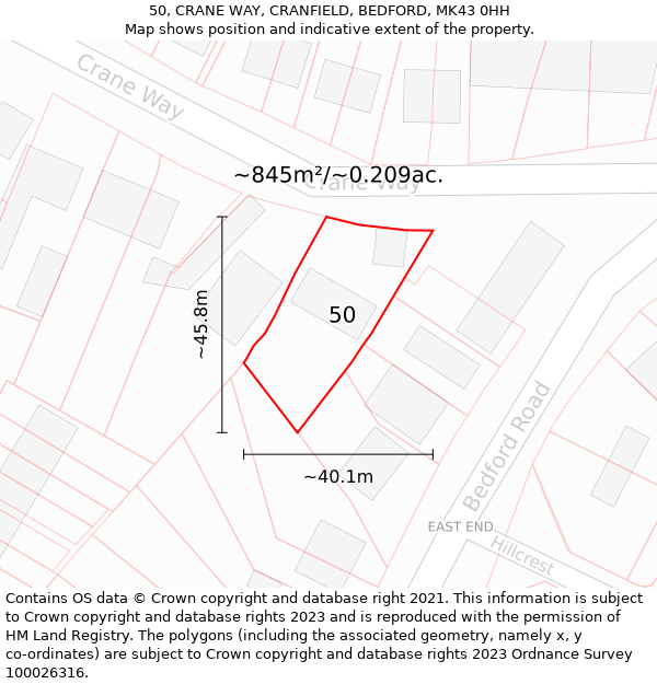 50, CRANE WAY, CRANFIELD, BEDFORD, MK43 0HH: Plot and title map