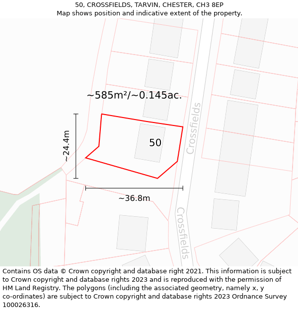 50, CROSSFIELDS, TARVIN, CHESTER, CH3 8EP: Plot and title map