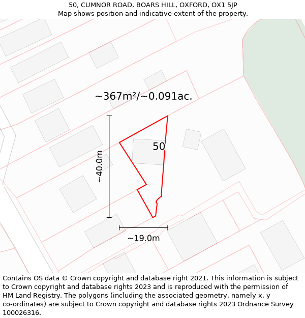 50, CUMNOR ROAD, BOARS HILL, OXFORD, OX1 5JP: Plot and title map