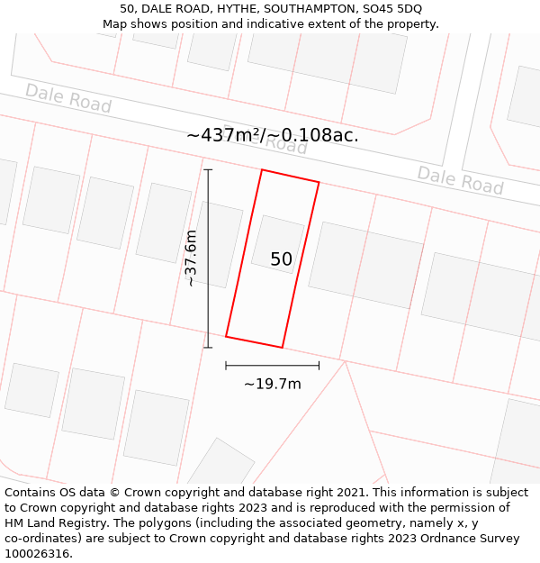 50, DALE ROAD, HYTHE, SOUTHAMPTON, SO45 5DQ: Plot and title map