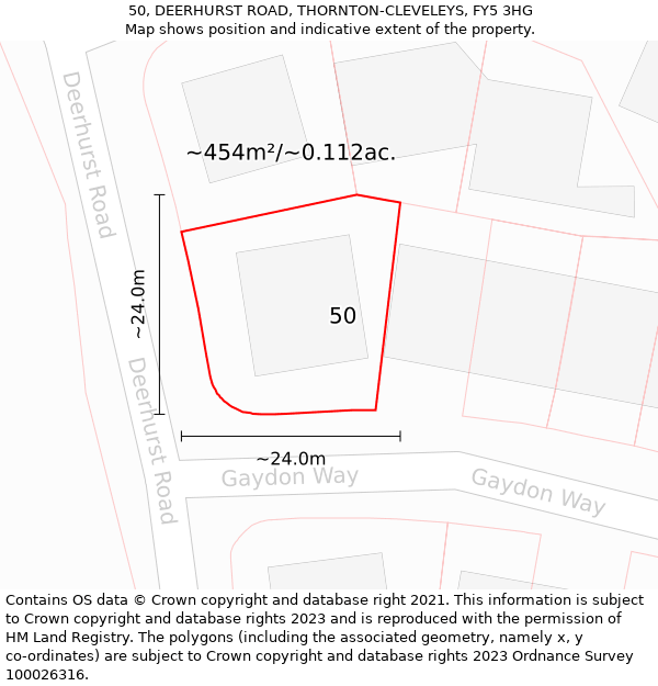 50, DEERHURST ROAD, THORNTON-CLEVELEYS, FY5 3HG: Plot and title map