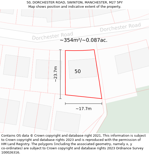 50, DORCHESTER ROAD, SWINTON, MANCHESTER, M27 5PY: Plot and title map