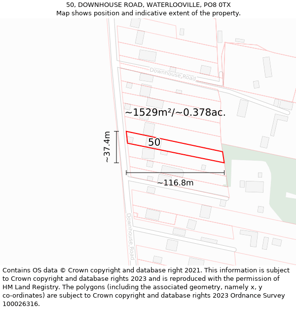 50, DOWNHOUSE ROAD, WATERLOOVILLE, PO8 0TX: Plot and title map