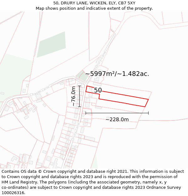 50, DRURY LANE, WICKEN, ELY, CB7 5XY: Plot and title map