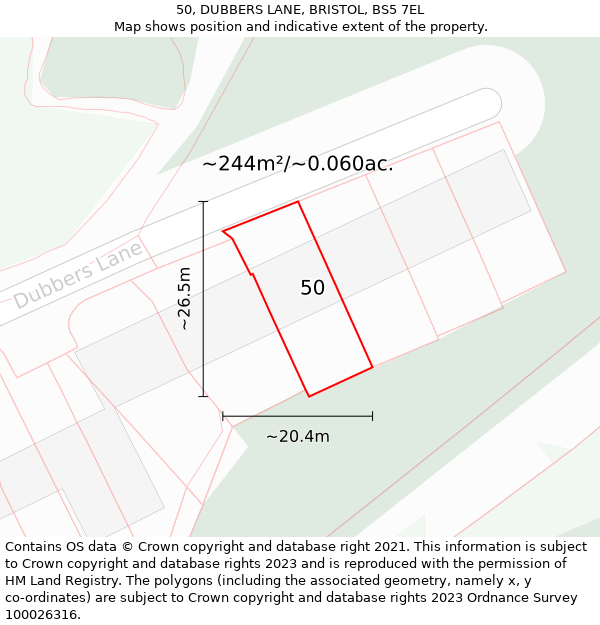 50, DUBBERS LANE, BRISTOL, BS5 7EL: Plot and title map