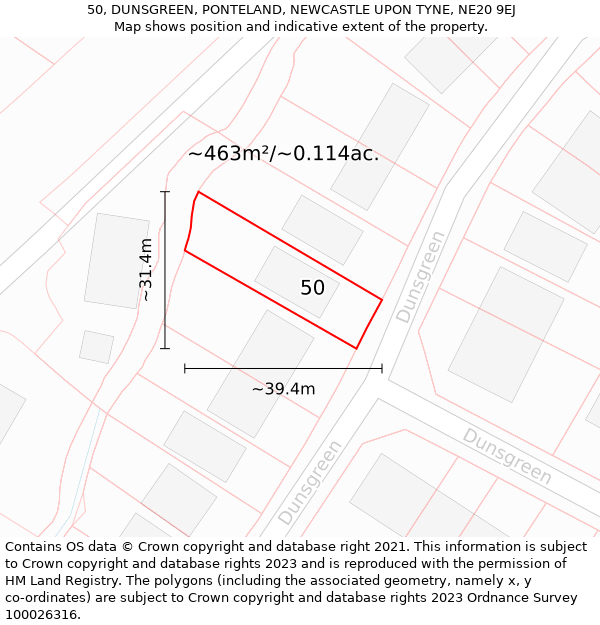 50, DUNSGREEN, PONTELAND, NEWCASTLE UPON TYNE, NE20 9EJ: Plot and title map