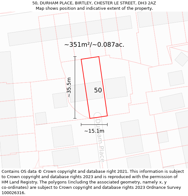 50, DURHAM PLACE, BIRTLEY, CHESTER LE STREET, DH3 2AZ: Plot and title map