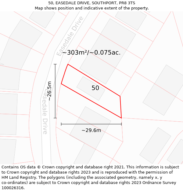 50, EASEDALE DRIVE, SOUTHPORT, PR8 3TS: Plot and title map