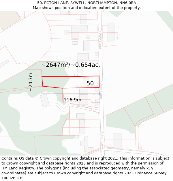 50, ECTON LANE, SYWELL, NORTHAMPTON, NN6 0BA: Plot and title map