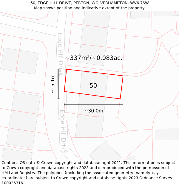 50, EDGE HILL DRIVE, PERTON, WOLVERHAMPTON, WV6 7SW: Plot and title map