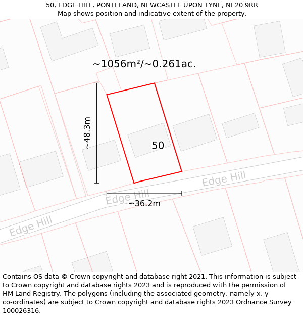 50, EDGE HILL, PONTELAND, NEWCASTLE UPON TYNE, NE20 9RR: Plot and title map