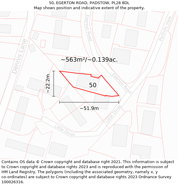 50, EGERTON ROAD, PADSTOW, PL28 8DL: Plot and title map