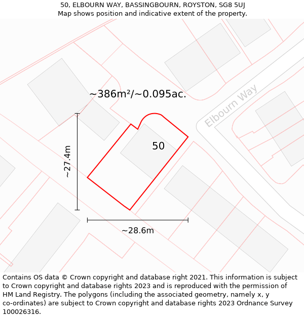 50, ELBOURN WAY, BASSINGBOURN, ROYSTON, SG8 5UJ: Plot and title map