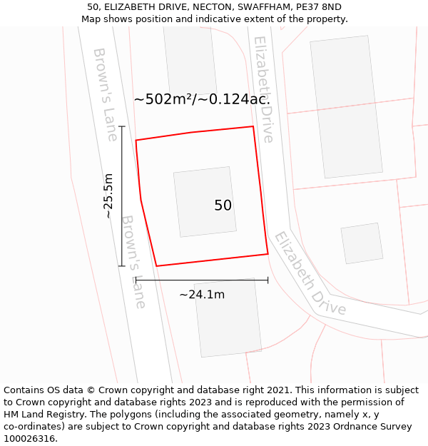 50, ELIZABETH DRIVE, NECTON, SWAFFHAM, PE37 8ND: Plot and title map