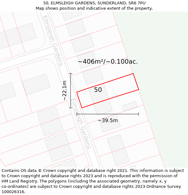 50, ELMSLEIGH GARDENS, SUNDERLAND, SR6 7PU: Plot and title map