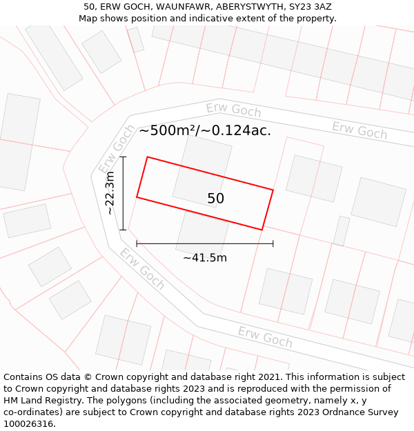 50, ERW GOCH, WAUNFAWR, ABERYSTWYTH, SY23 3AZ: Plot and title map