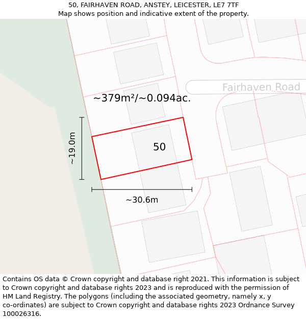 50, FAIRHAVEN ROAD, ANSTEY, LEICESTER, LE7 7TF: Plot and title map