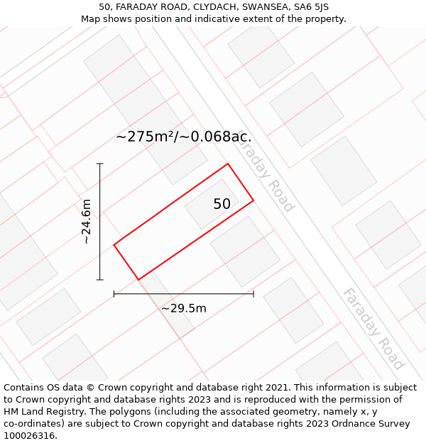 50, FARADAY ROAD, CLYDACH, SWANSEA, SA6 5JS: Plot and title map