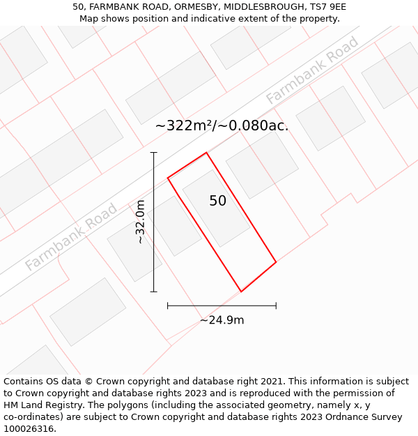 50, FARMBANK ROAD, ORMESBY, MIDDLESBROUGH, TS7 9EE: Plot and title map