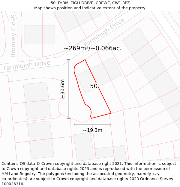 50, FARMLEIGH DRIVE, CREWE, CW1 3PZ: Plot and title map