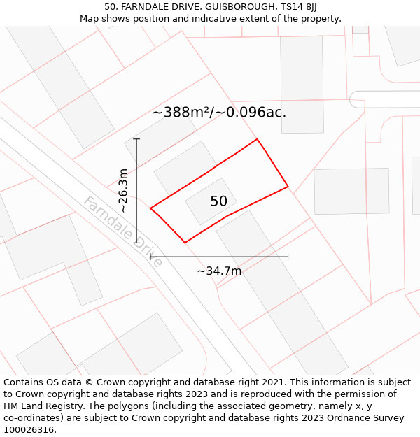 50, FARNDALE DRIVE, GUISBOROUGH, TS14 8JJ: Plot and title map