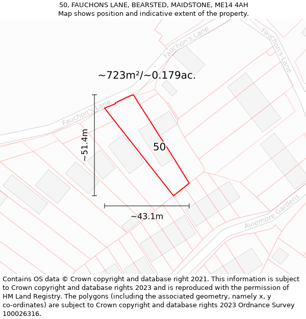 50, FAUCHONS LANE, BEARSTED, MAIDSTONE, ME14 4AH: Plot and title map