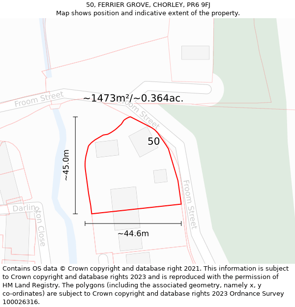 50, FERRIER GROVE, CHORLEY, PR6 9FJ: Plot and title map