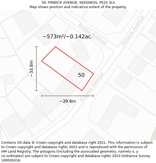 50, FIRBECK AVENUE, SKEGNESS, PE25 3LA: Plot and title map