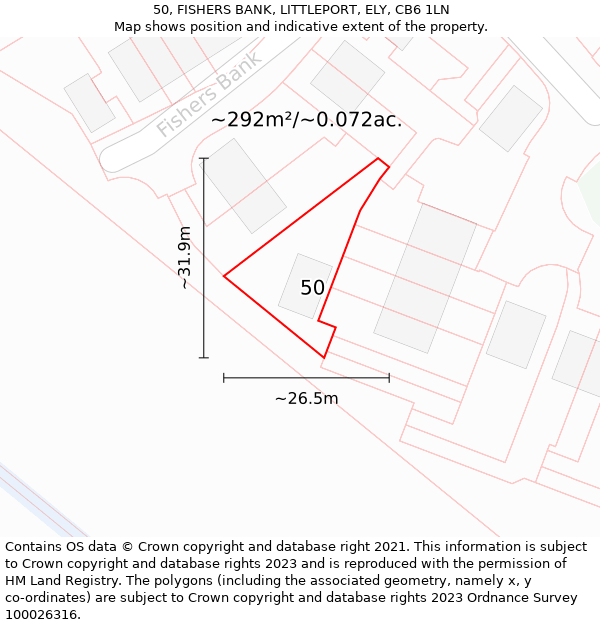 50, FISHERS BANK, LITTLEPORT, ELY, CB6 1LN: Plot and title map