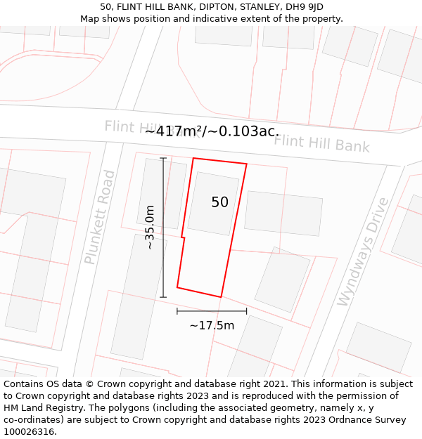 50, FLINT HILL BANK, DIPTON, STANLEY, DH9 9JD: Plot and title map