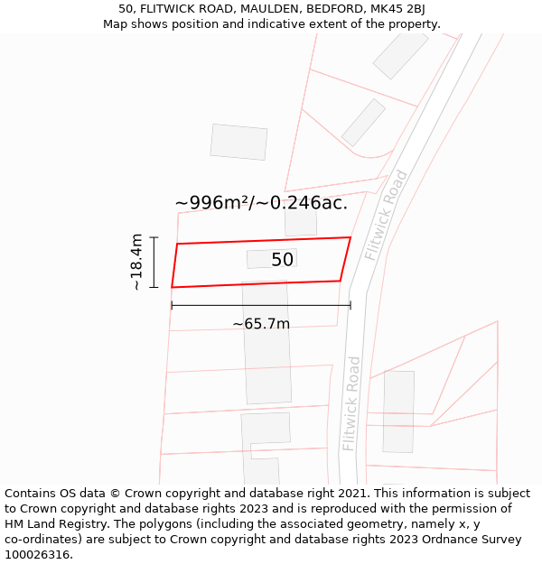 50, FLITWICK ROAD, MAULDEN, BEDFORD, MK45 2BJ: Plot and title map