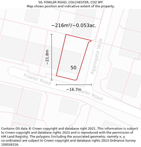 50, FOWLER ROAD, COLCHESTER, CO2 9FF: Plot and title map