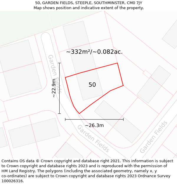 50, GARDEN FIELDS, STEEPLE, SOUTHMINSTER, CM0 7JY: Plot and title map