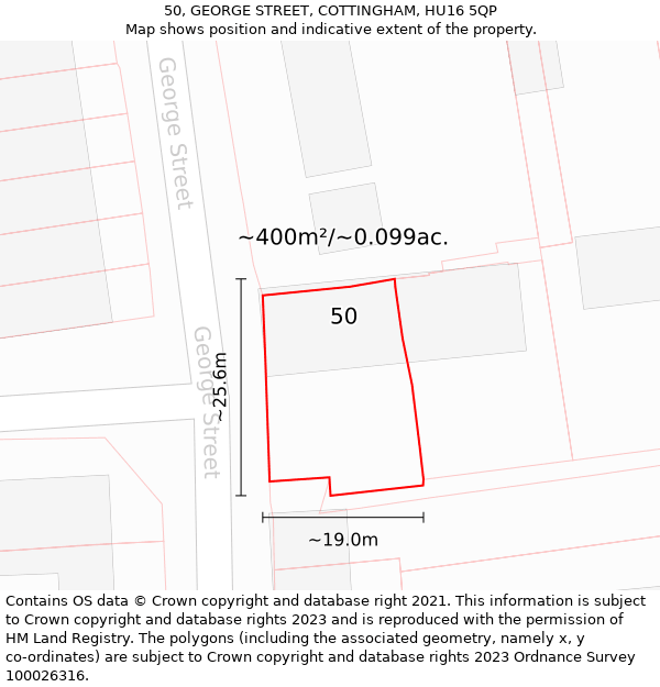 50, GEORGE STREET, COTTINGHAM, HU16 5QP: Plot and title map