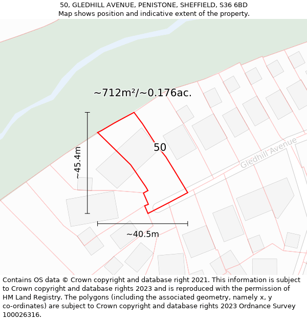 50, GLEDHILL AVENUE, PENISTONE, SHEFFIELD, S36 6BD: Plot and title map