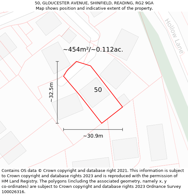 50, GLOUCESTER AVENUE, SHINFIELD, READING, RG2 9GA: Plot and title map