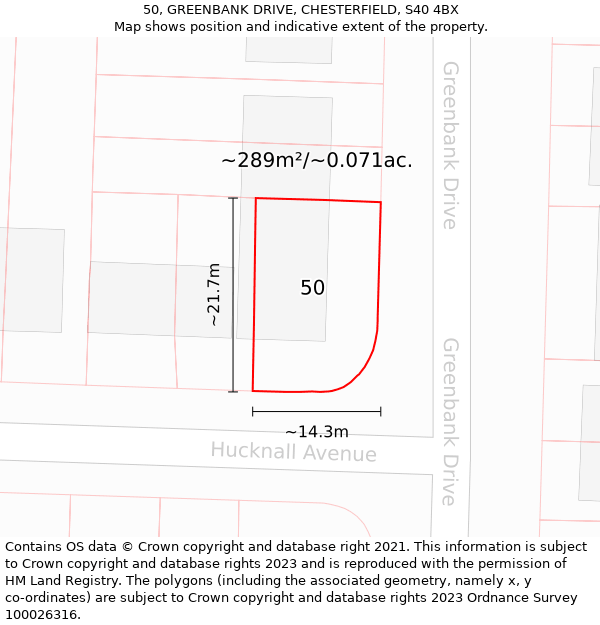 50, GREENBANK DRIVE, CHESTERFIELD, S40 4BX: Plot and title map