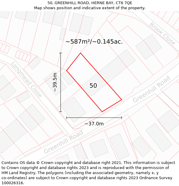 50, GREENHILL ROAD, HERNE BAY, CT6 7QE: Plot and title map