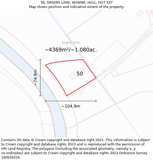 50, GREENS LANE, WAWNE, HULL, HU7 5XT: Plot and title map