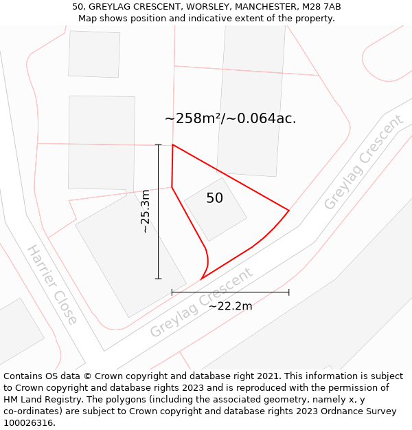 50, GREYLAG CRESCENT, WORSLEY, MANCHESTER, M28 7AB: Plot and title map