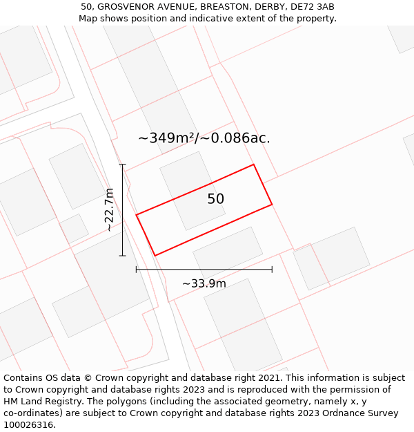 50, GROSVENOR AVENUE, BREASTON, DERBY, DE72 3AB: Plot and title map