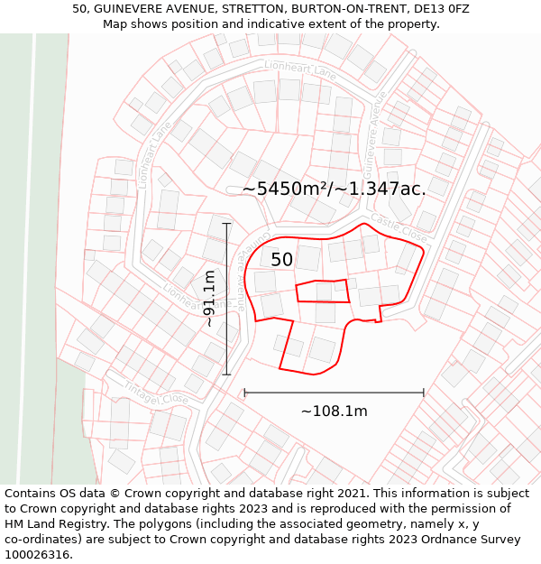 50, GUINEVERE AVENUE, STRETTON, BURTON-ON-TRENT, DE13 0FZ: Plot and title map