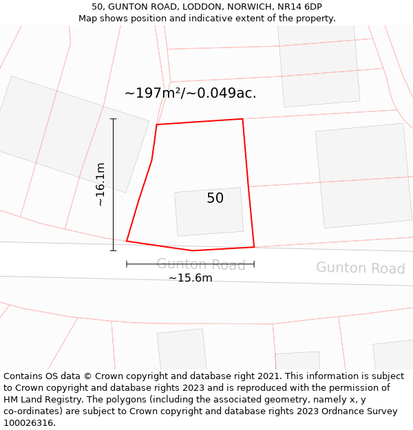 50, GUNTON ROAD, LODDON, NORWICH, NR14 6DP: Plot and title map