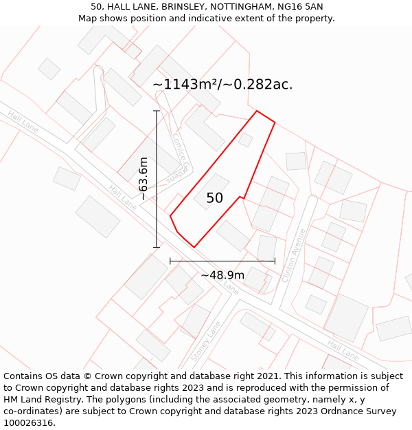 50, HALL LANE, BRINSLEY, NOTTINGHAM, NG16 5AN: Plot and title map